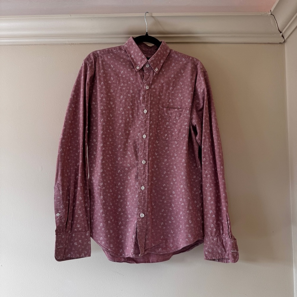 J. Crew Broken In Oxford Shirt in Pink with Anchor Pattern
